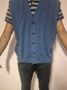 Blue Wool Sweater Westminster Wool Blue Button-Front Sweater Vest Size XL